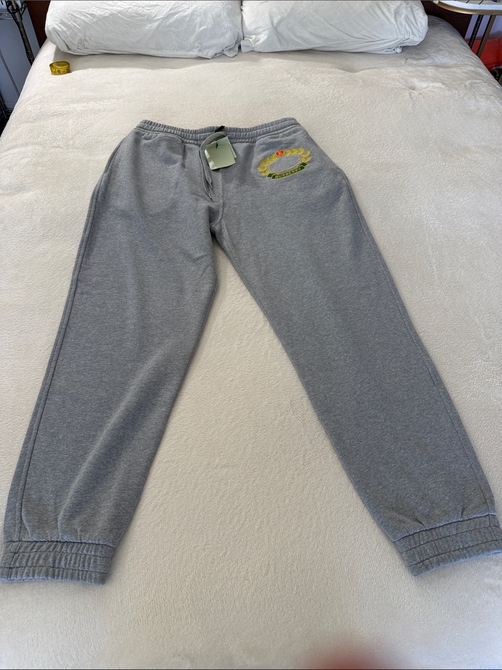 Burberry Gray Sweatpants with Embroidered Crest